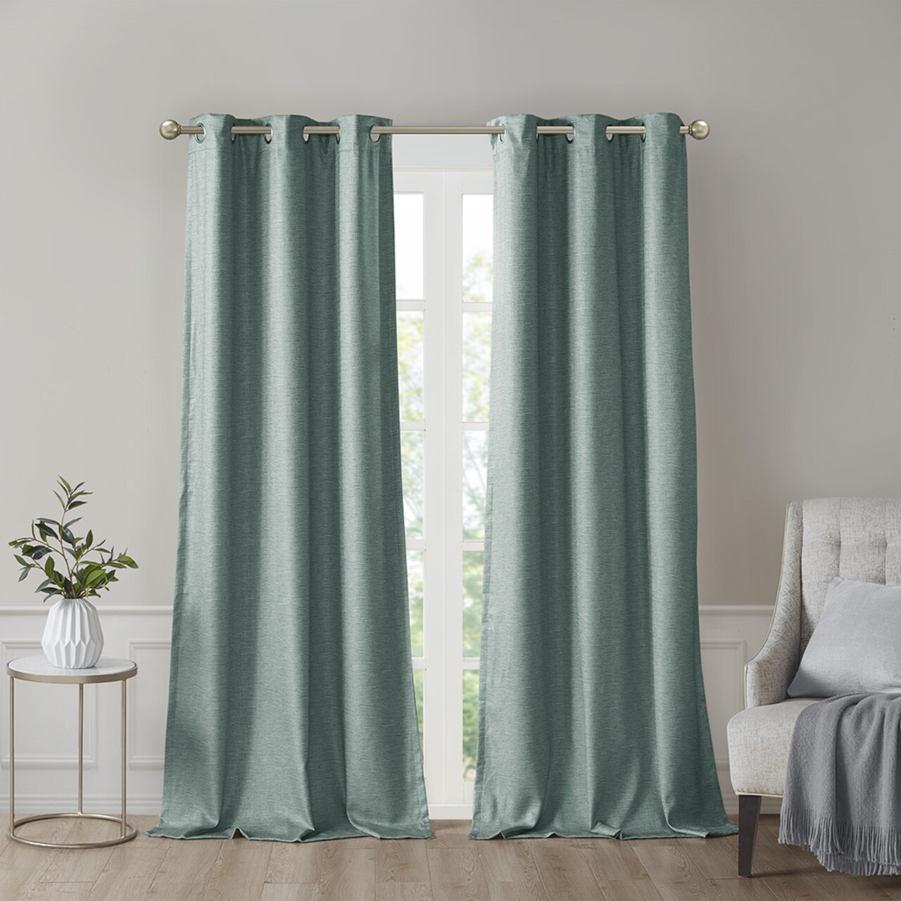 Gracie Mills Tonal Printed Faux Silk Total Blackout Curtain Panel Pair